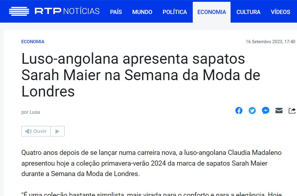 Luso-angolana apresenta sapatos Sarah Maier na Semana da Moda de Londres