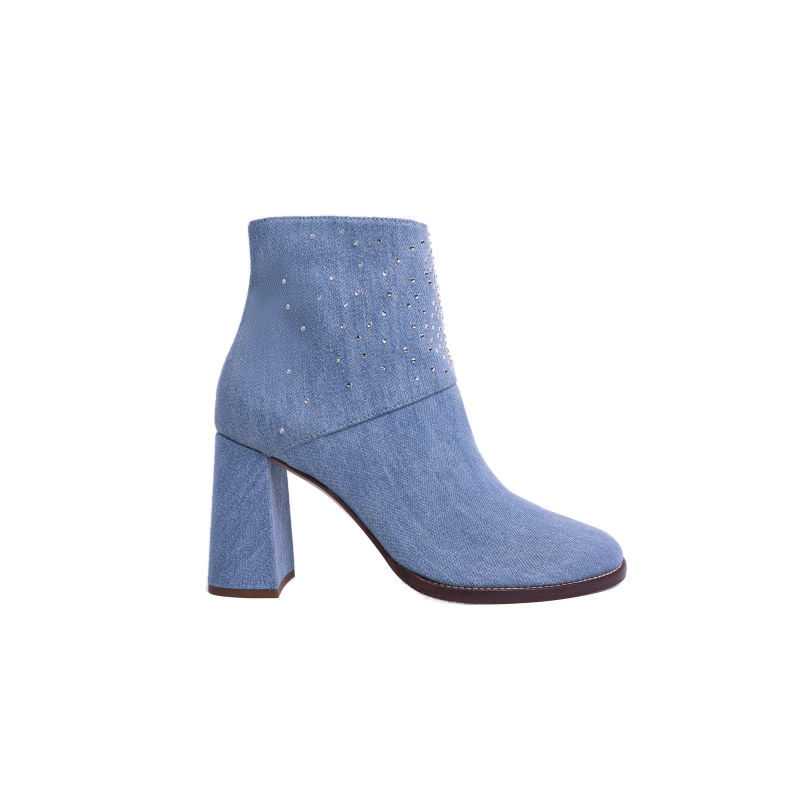 Denim-blue leather knee boot