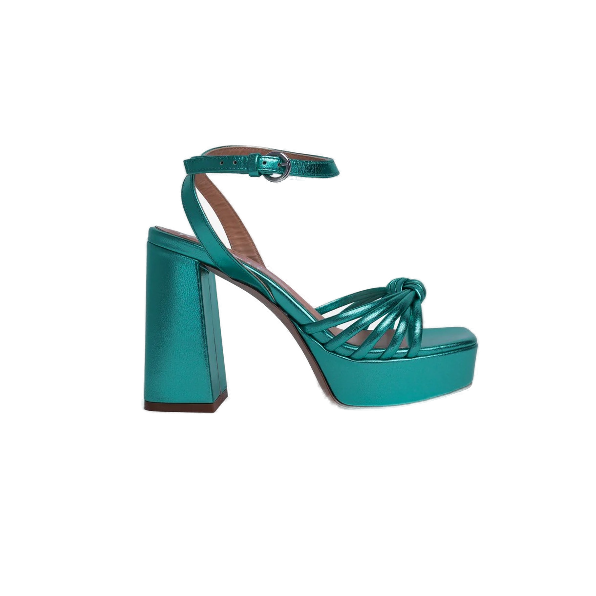 Teal leather slide sandal