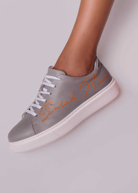 Load image into Gallery viewer, GREY AND ORANGE SNEAKERS
