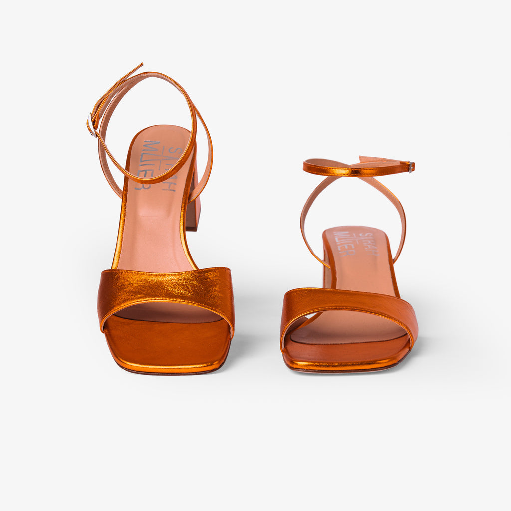 cetus orange sandals, elegant sophisticated and comfortable, heel blocksquare toe