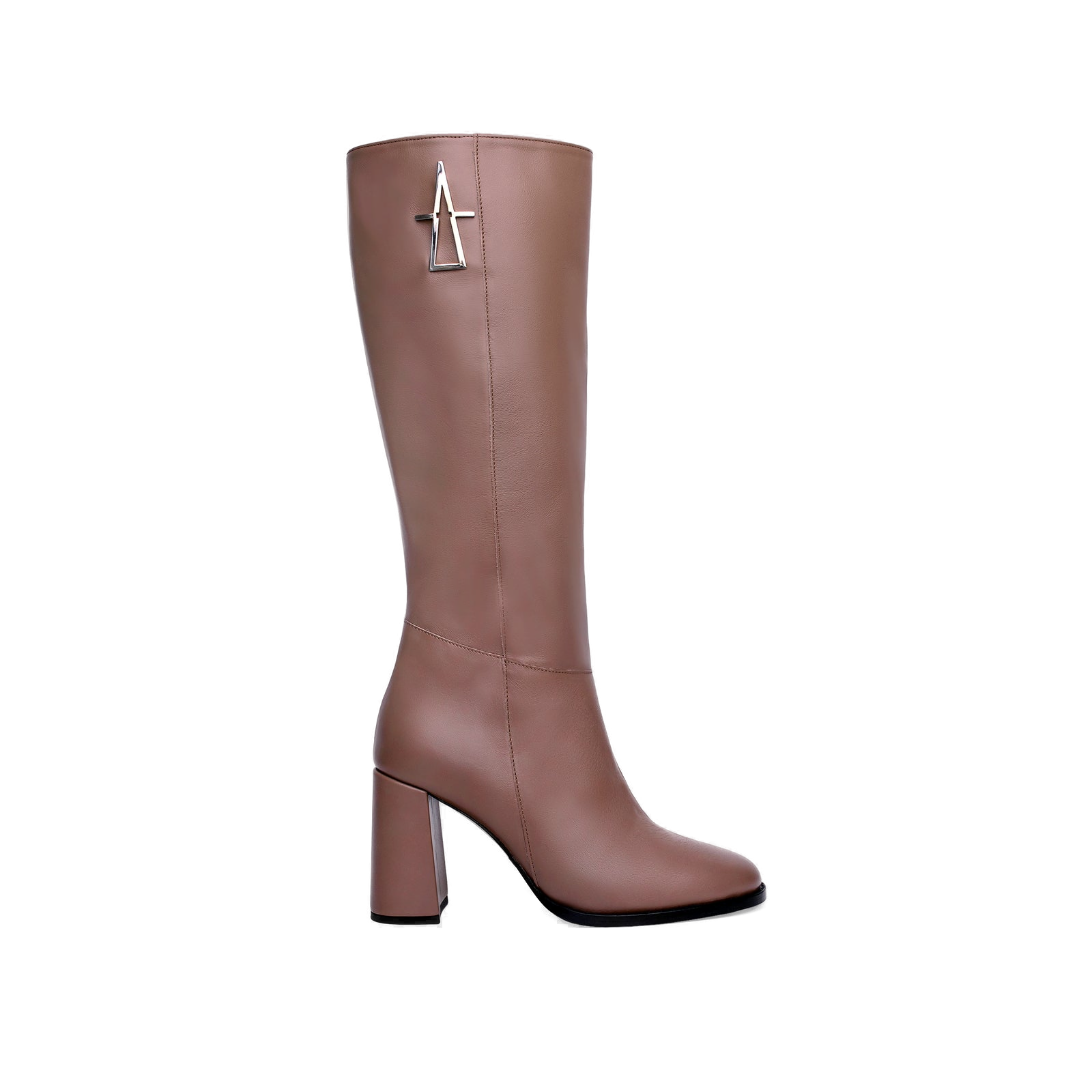 Black leather knee-high boot, squared toe